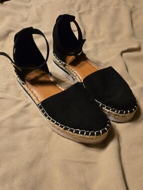 Time and Tru Black Espadrille Ankle-Strap Flats